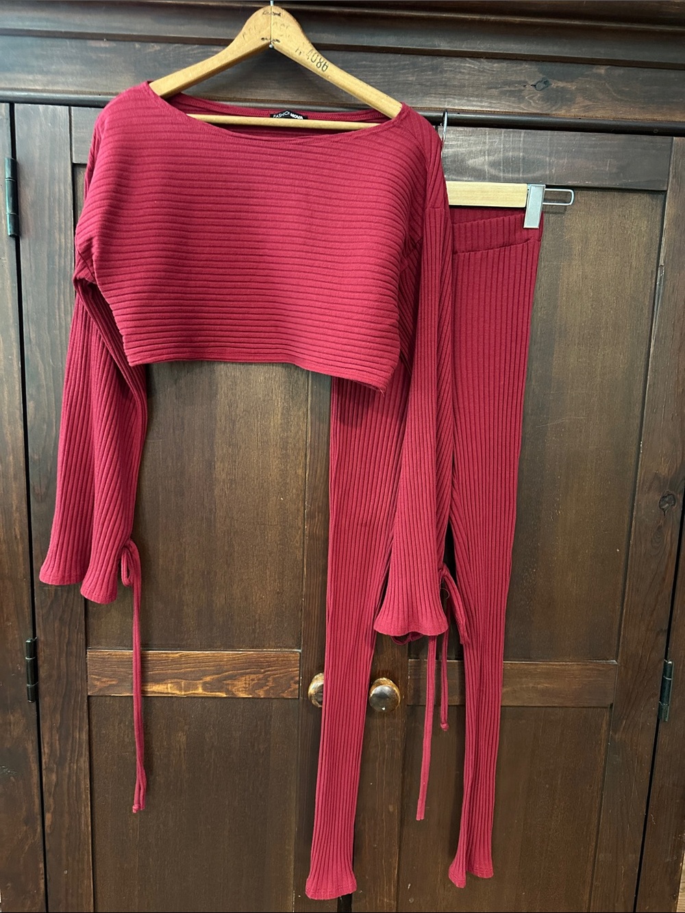 Fashion Nova Ribbed Crop Top and High-Rise Leggings Set - Red
